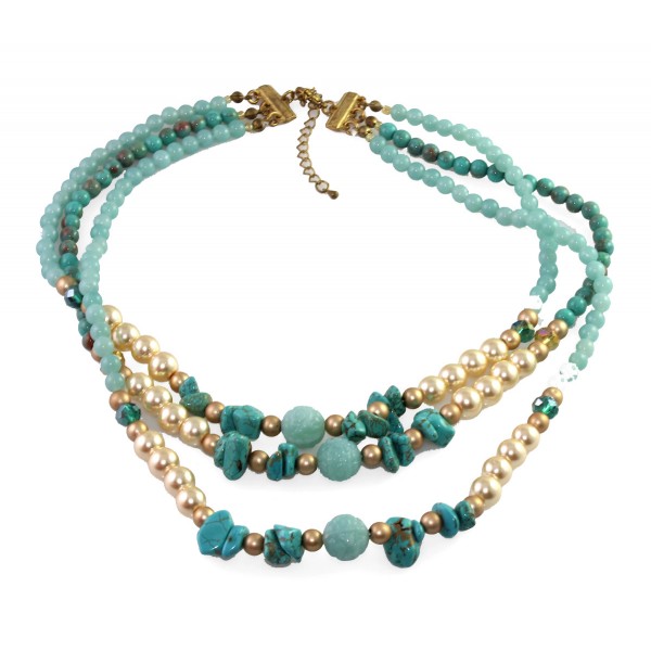 SOLEH Turquoise Beaded Three Strands Statement Necklace